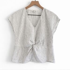 Madewell Central Tie Front Peplum Striped Cotton Top Size S